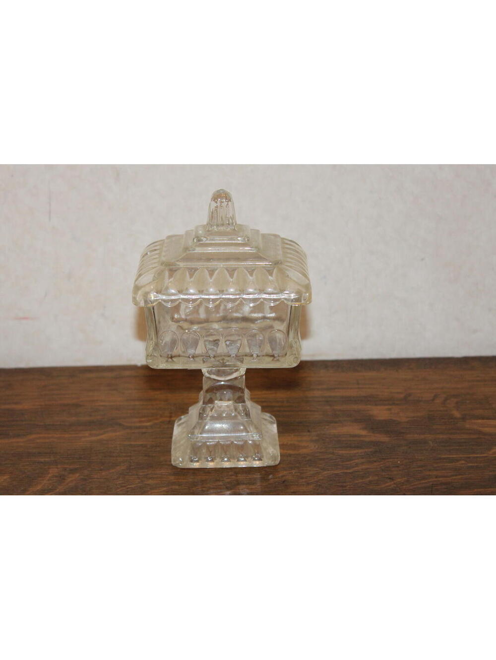 Vintage Jeannette Glass Wedding Box Clear Glass Covered Candy Dish Pedestal